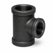 Black iron reducing tee illustration, 1-1/4 x 1-1/4 x 1 inch, one fitting