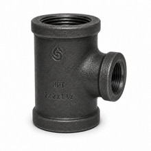 Black iron reducing tee illustration, 2 x 2 x 1-1/2 inch, one fitting