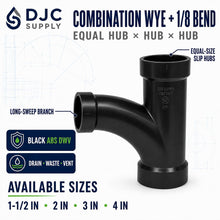 DJC Supply ABS DWV Combination Wye & 1/8 Bend Fittings, Black
