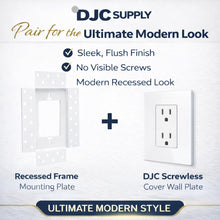 DJC Supply Trimless recessed Plaster-in Receptacle Frame Mount, Rolled Steel Satin White Powder Coat Finish, Ultra Modern Seamless Look. Upgrade Your Space!
