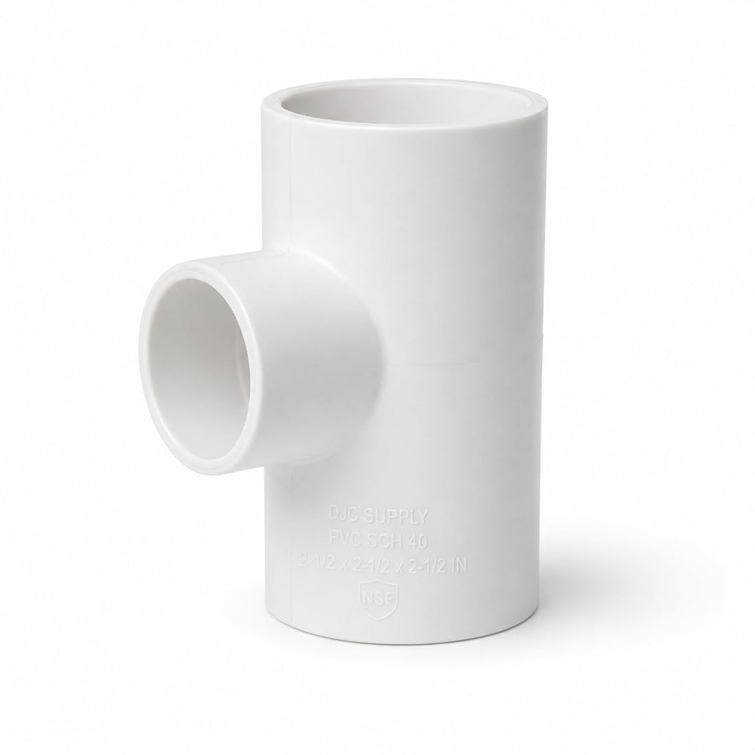 DJC Supply PVC Schedule 40 Tee, 2-1/2", White Pressure Fitting for Cold Water Supply, Slip x Slip x Slip, 1-Pack