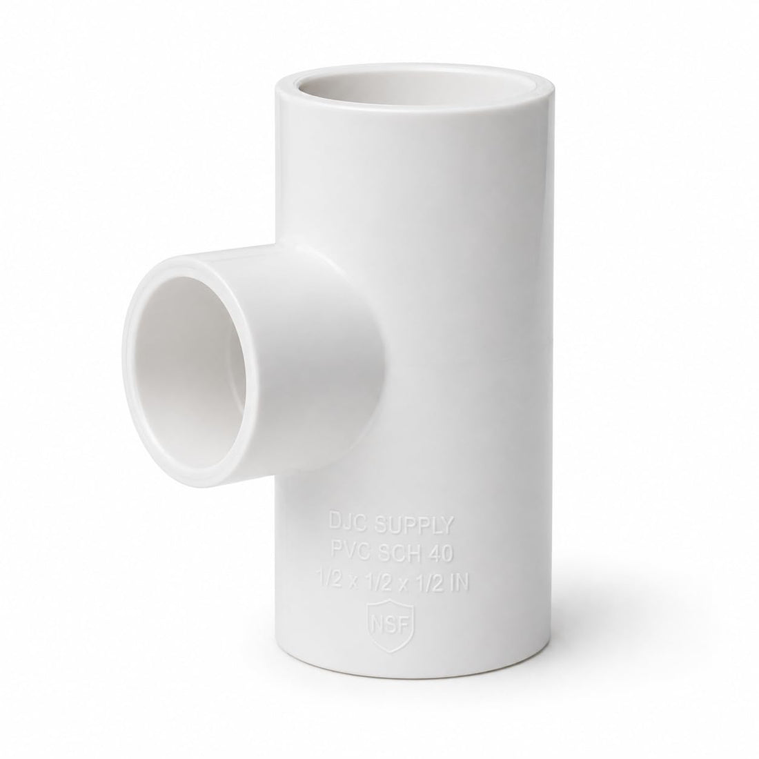 DJC Supply PVC Schedule 40 Tee, 1/2", White Pressure Fitting for Cold Water Supply, Slip x Slip x Slip, 1-Pack