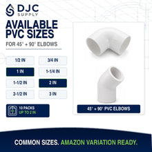 DJC Supply PVC Schedule 40 Elbows, 45 Degree, White