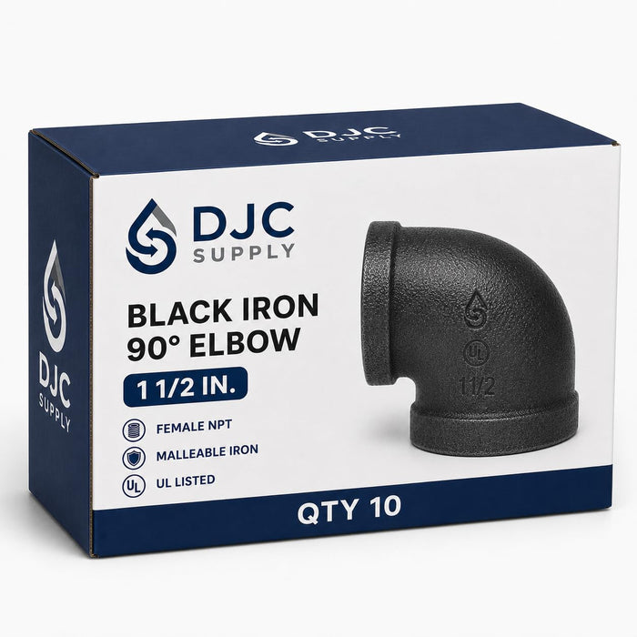 DJC Supply Black Iron Malleable/Black Steel Elbows and Hex Nipples, NPT Pipe Fittings